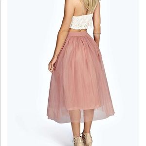 Taupe tulle mesh full circle midi skirt